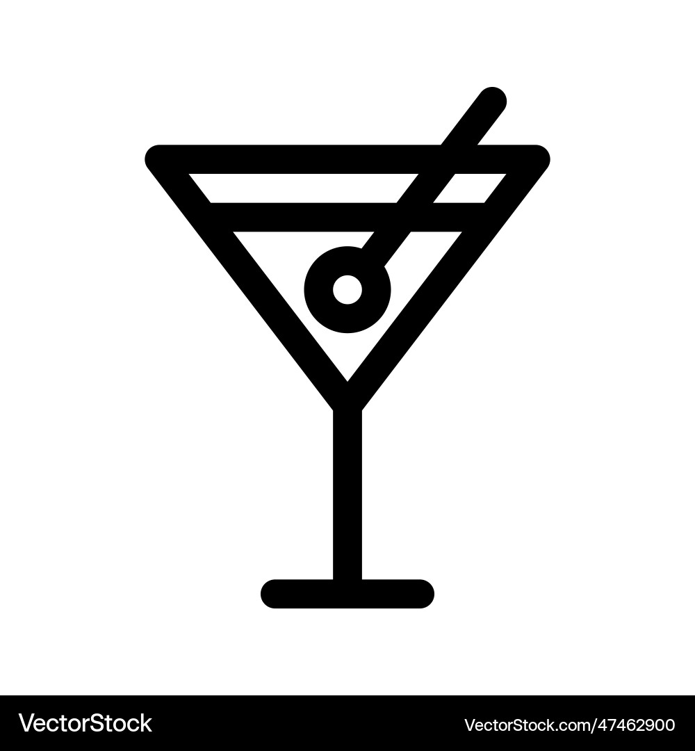 Martini cocktail with olive line icon Vector Image