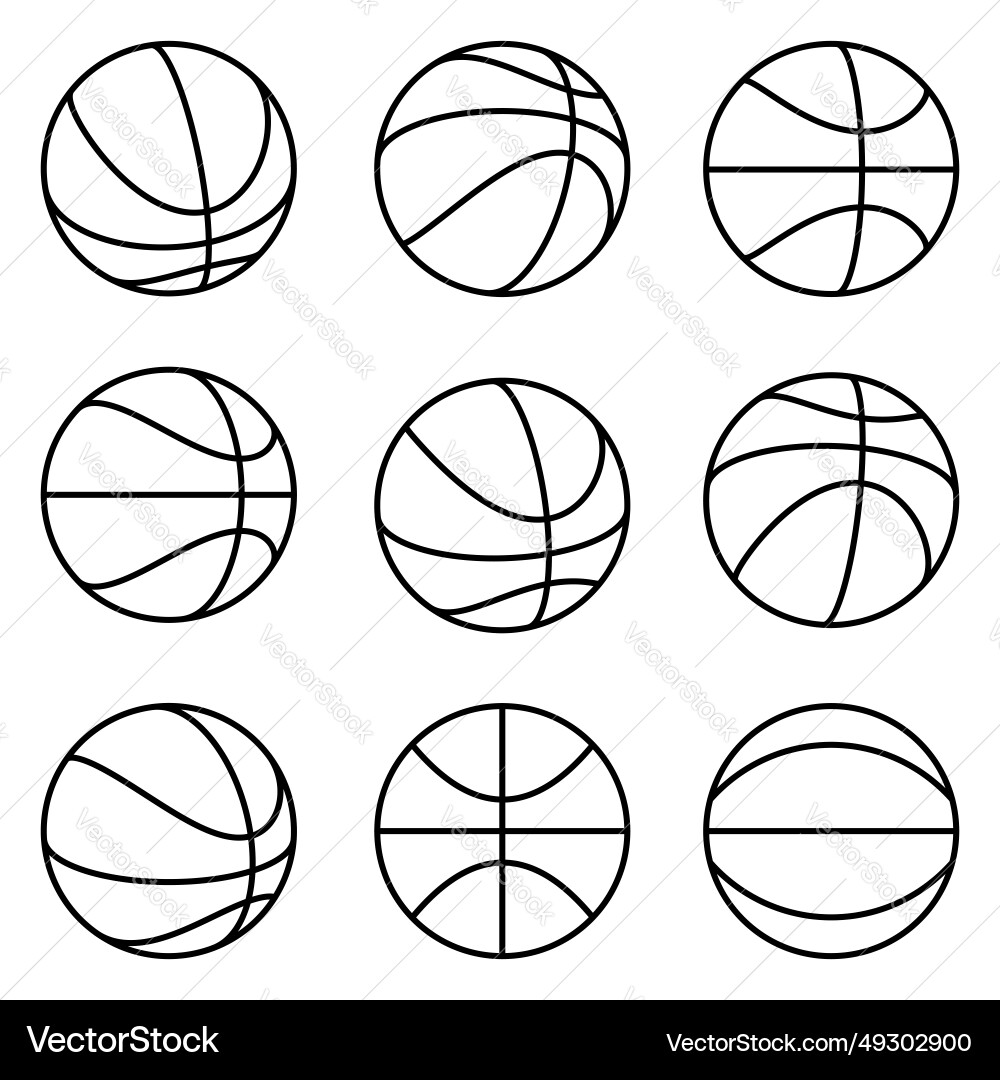 Set of basketball balls 3d view line art Vector Image