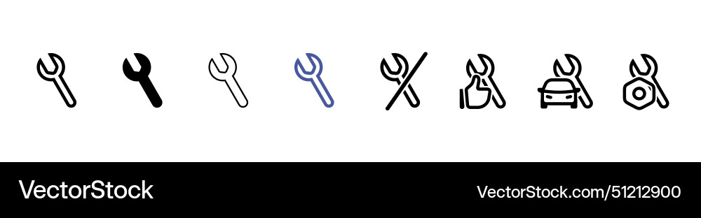 Set of wrench line shapes thin design vector image