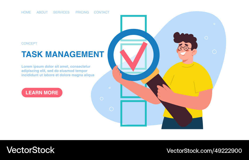 Web page with man magnifier points to tick Web page with man magnifier points to tick vector image