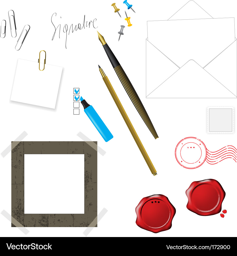 Writing Supplies Collection Vector Image