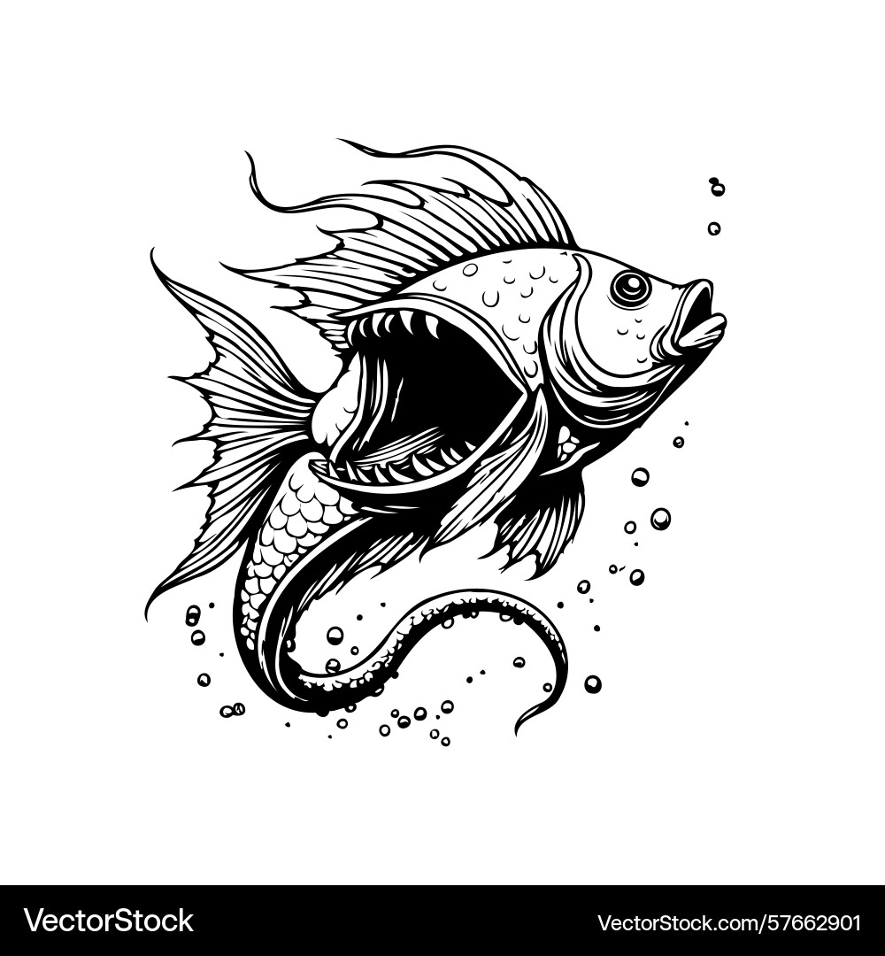 A predatory fish with sharp teeth and an open A predatory fish with sharp teeth and an open Vector Image