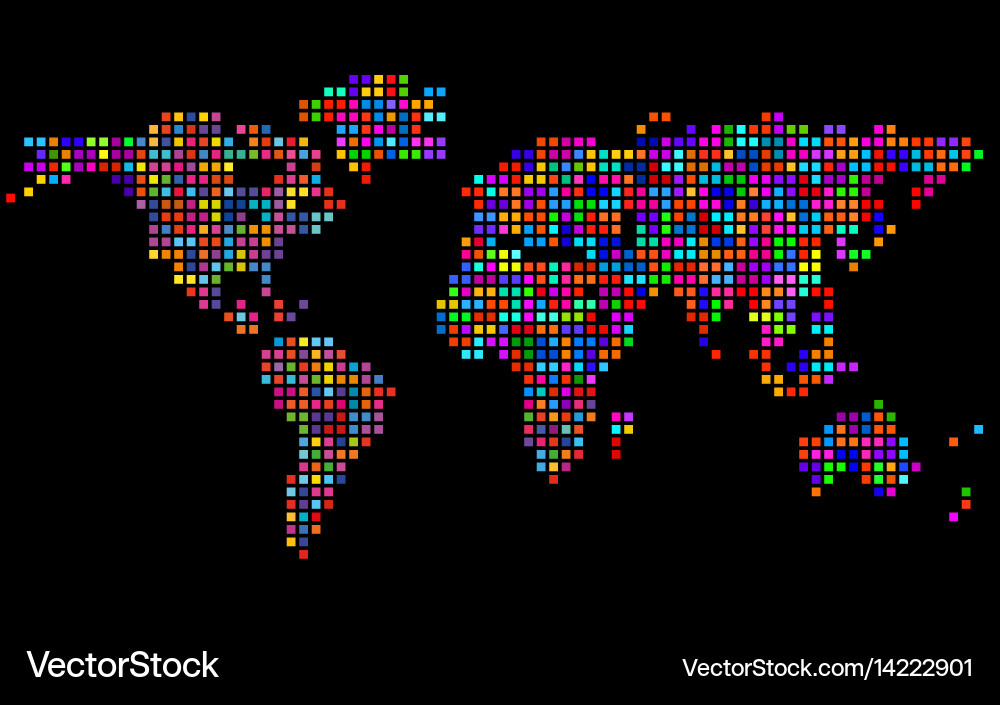 Abstract world map from colorful pixels vector image