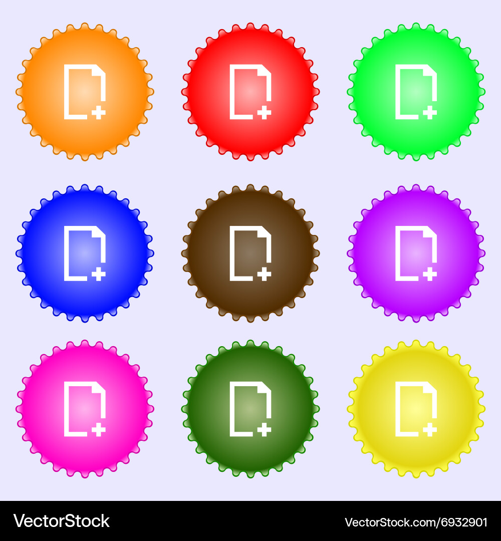Add file icon sign a set of nine different colored Vector Image