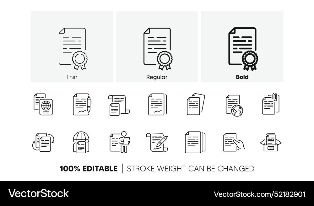 Documents line icons set copy files contract Documents line icons set copy files contract vector image