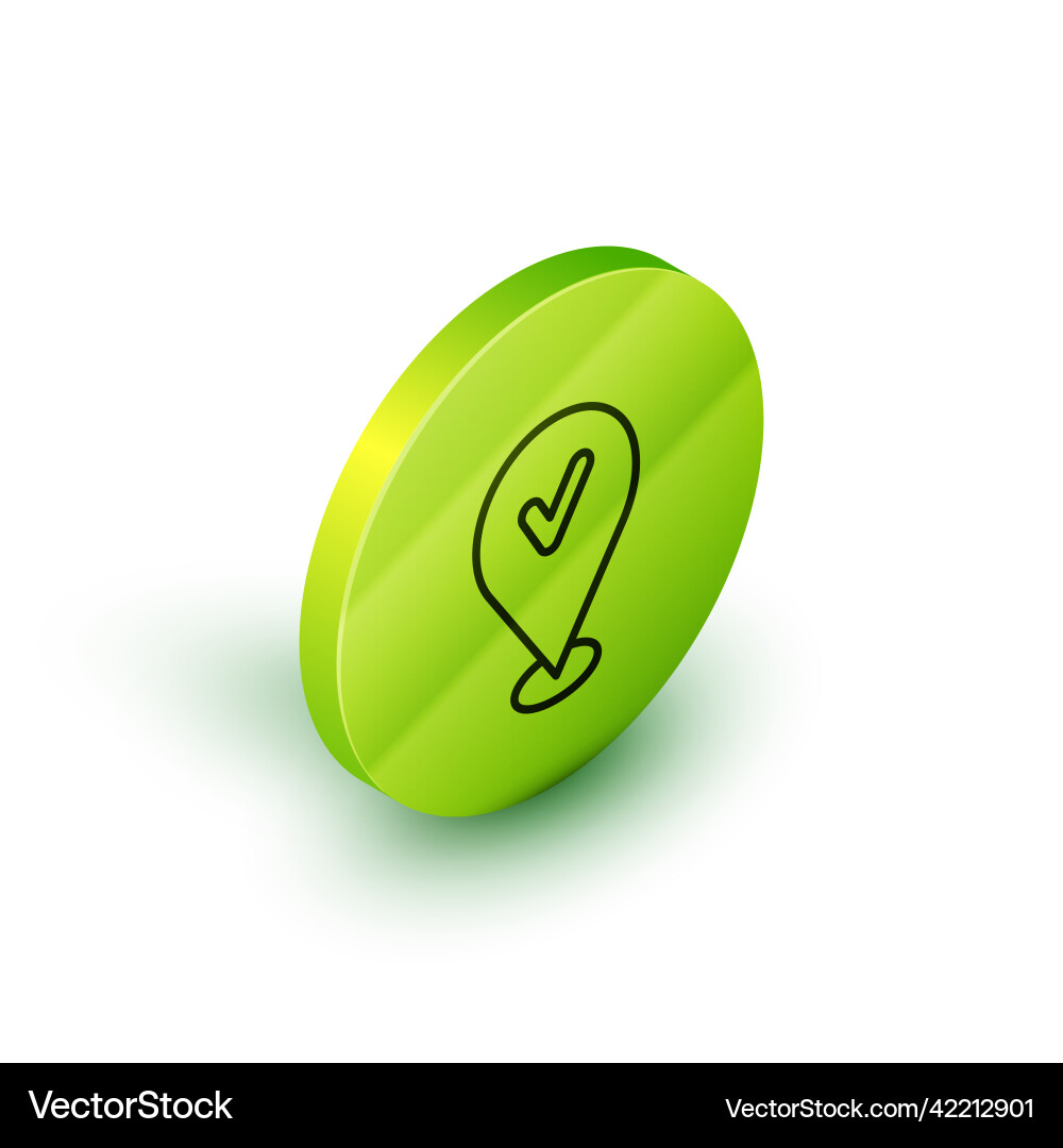 Isometric line map pin with check mark icon Isometric line map pin with check mark icon Vector Image