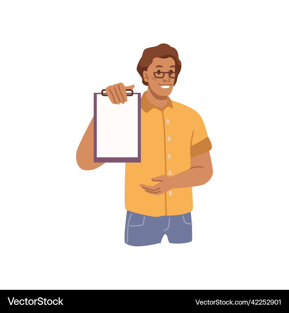 Man presenting idea on notebook planner paper Man presenting idea on notebook planner paper vector image