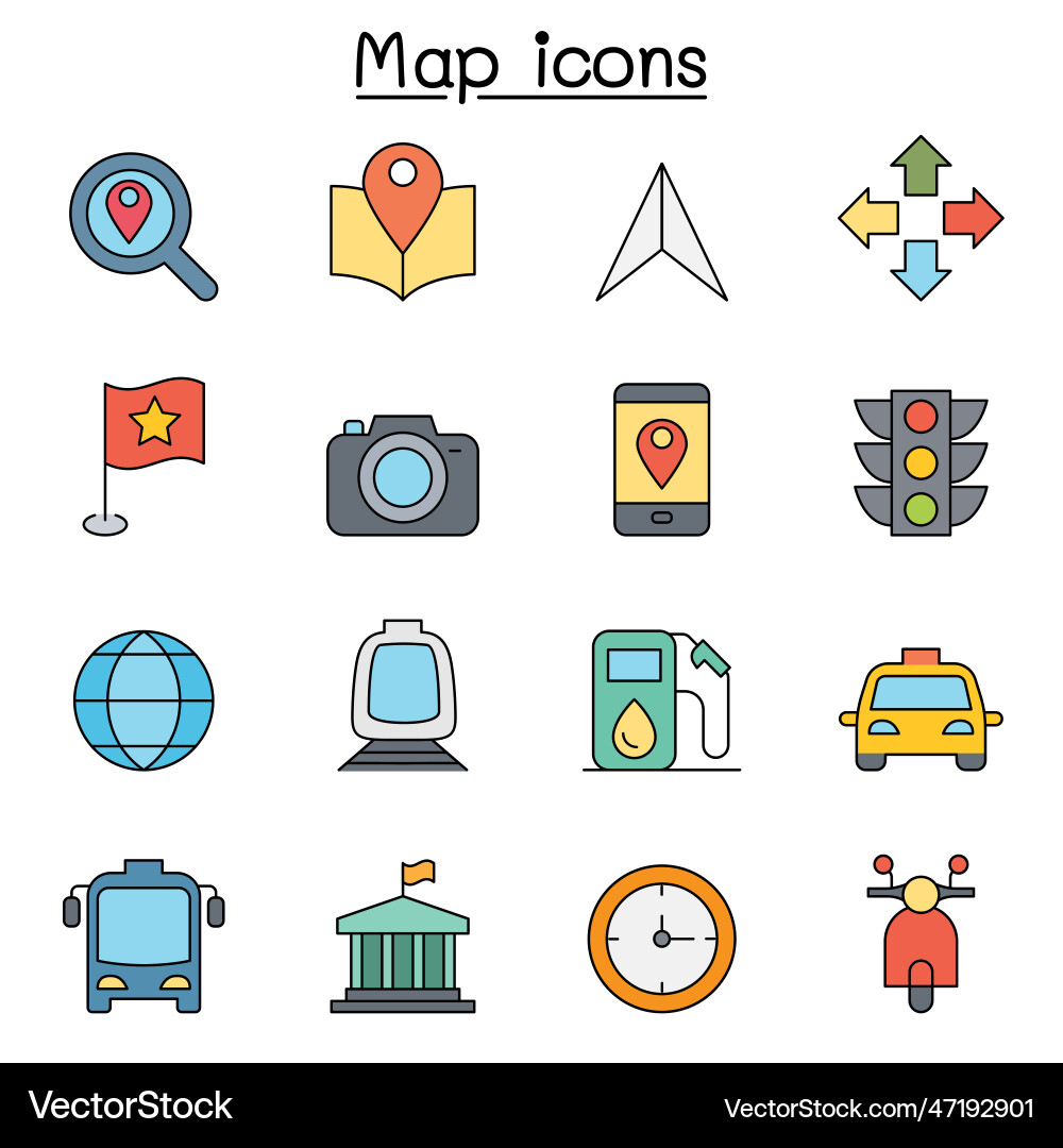 Map color line icon set vector image