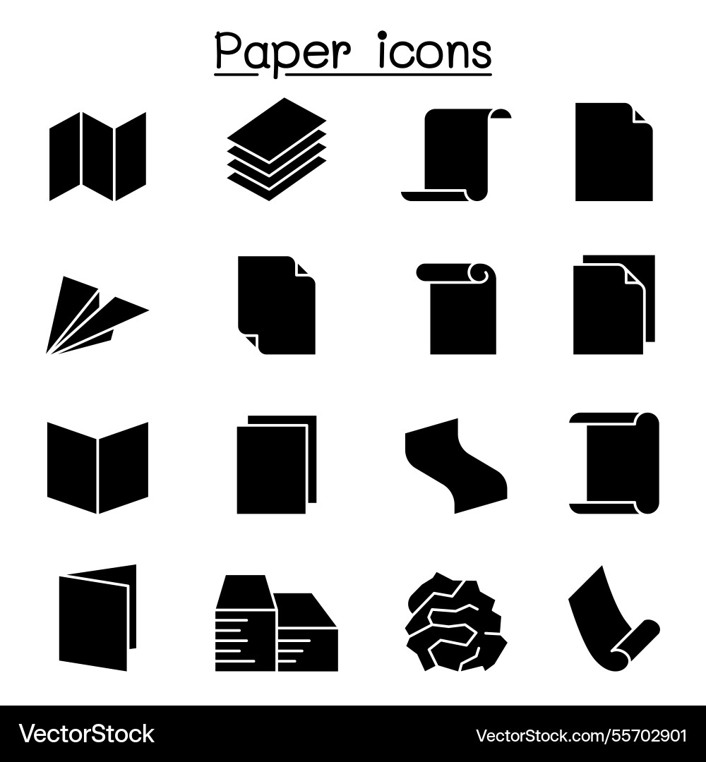 Paper and document icon set in glyph style Paper and document icon set in glyph style vector image