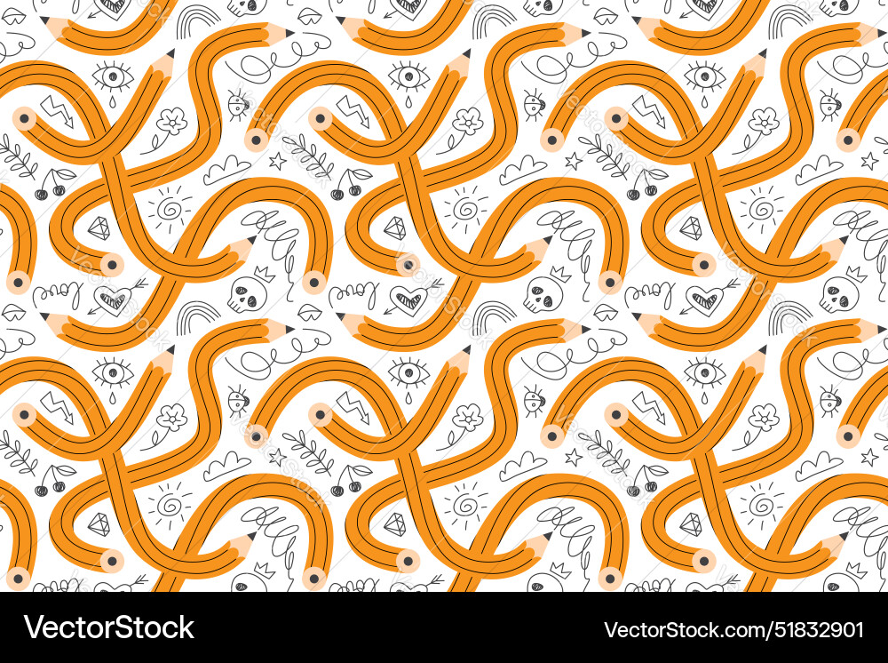 Seamless pattern with pencils and doodles Vector Image