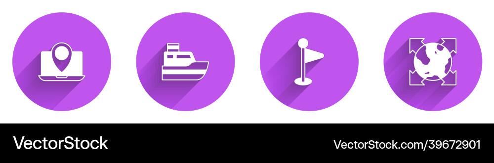 Set laptop with location marker ship line path Set laptop with location marker ship line path vector image