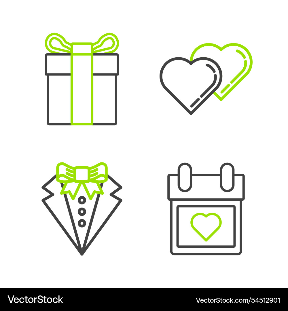 Set line calendar with heart suit two linked Set line calendar with heart suit two linked Vector Image