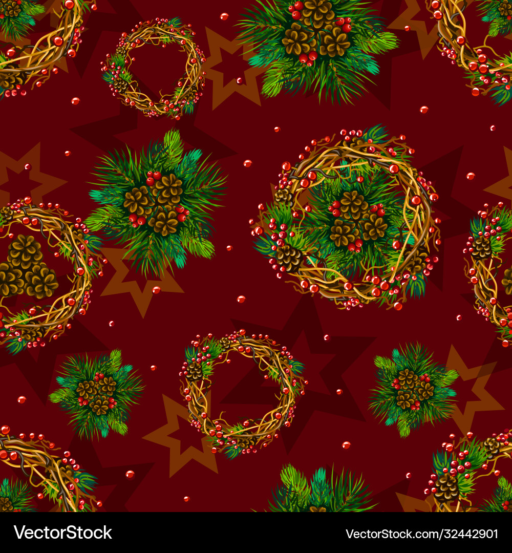 Winter Coniferous Wreath Pattern Winter Coniferous Wreath Pattern vektorbild