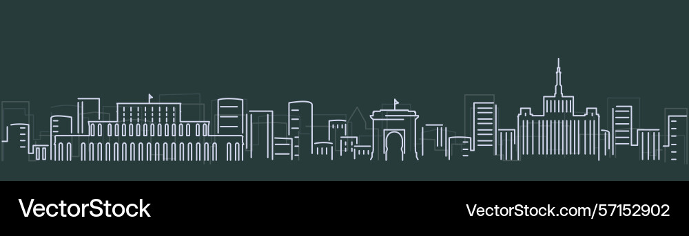 Bucharest simple lines skyline on dark background Vector Image