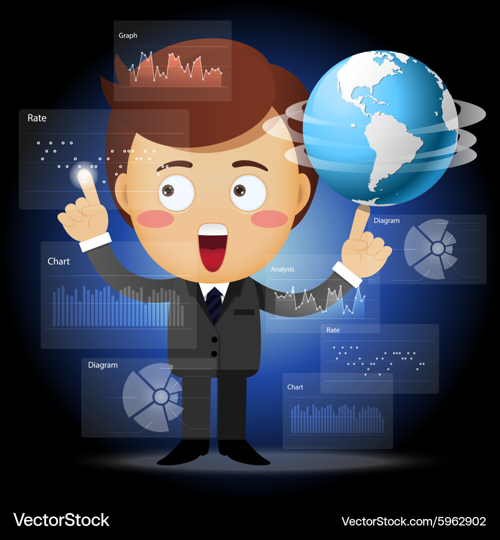 Businessman with globe working data process vector image