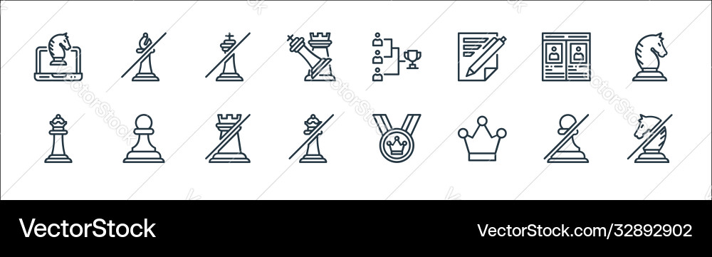 Chess game line icons linear set quality Chess game line icons linear set quality vector image