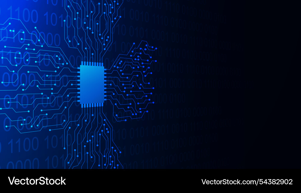 Microchip with circuit board and binary code quan vector image