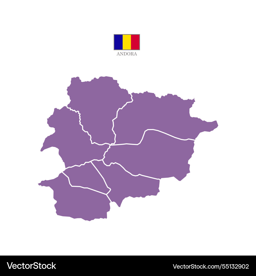 Purple map of andorra with states and flag Vector Image