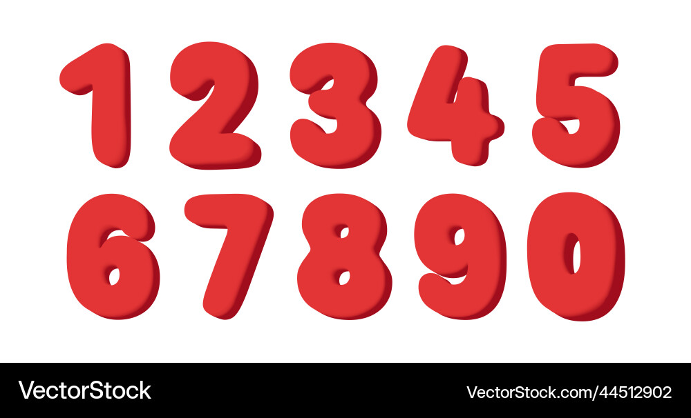 Red rounded numbers typo set isolated 3d letters Red rounded numbers typo set isolated 3d letters vector image