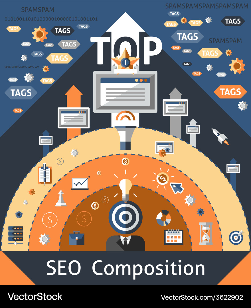 Seo composition Royalty Free Vector Image - VectorStock