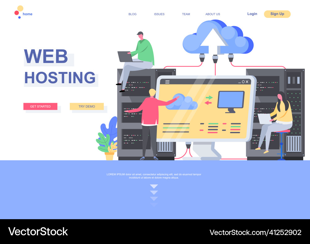 Web hosting flat landing page template Web hosting flat landing page template Vector Image