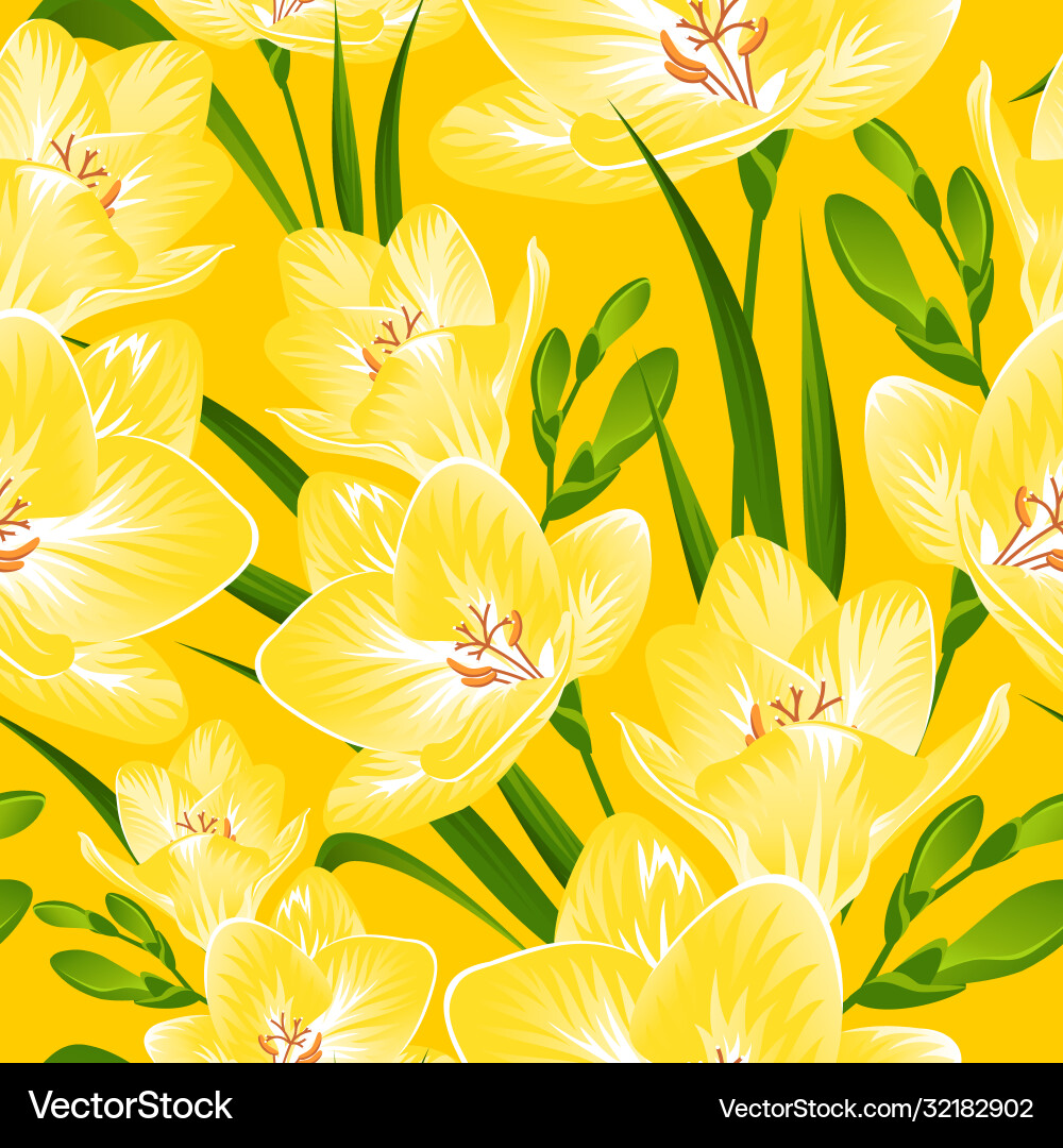 Yellow Freesia Floral Seamless Pattern Royalty Free Vector