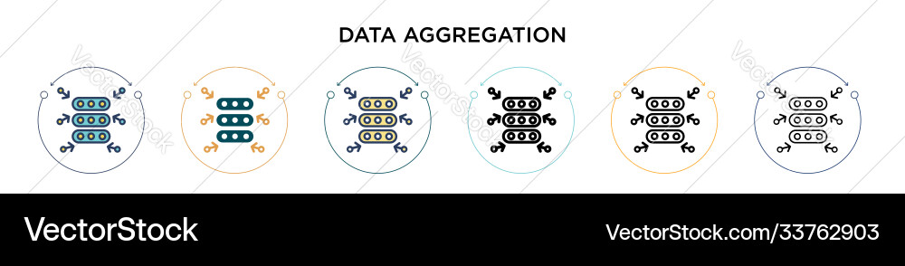 Data aggregation icon in filled thin line outline Data aggregation icon in filled thin line outline vector image