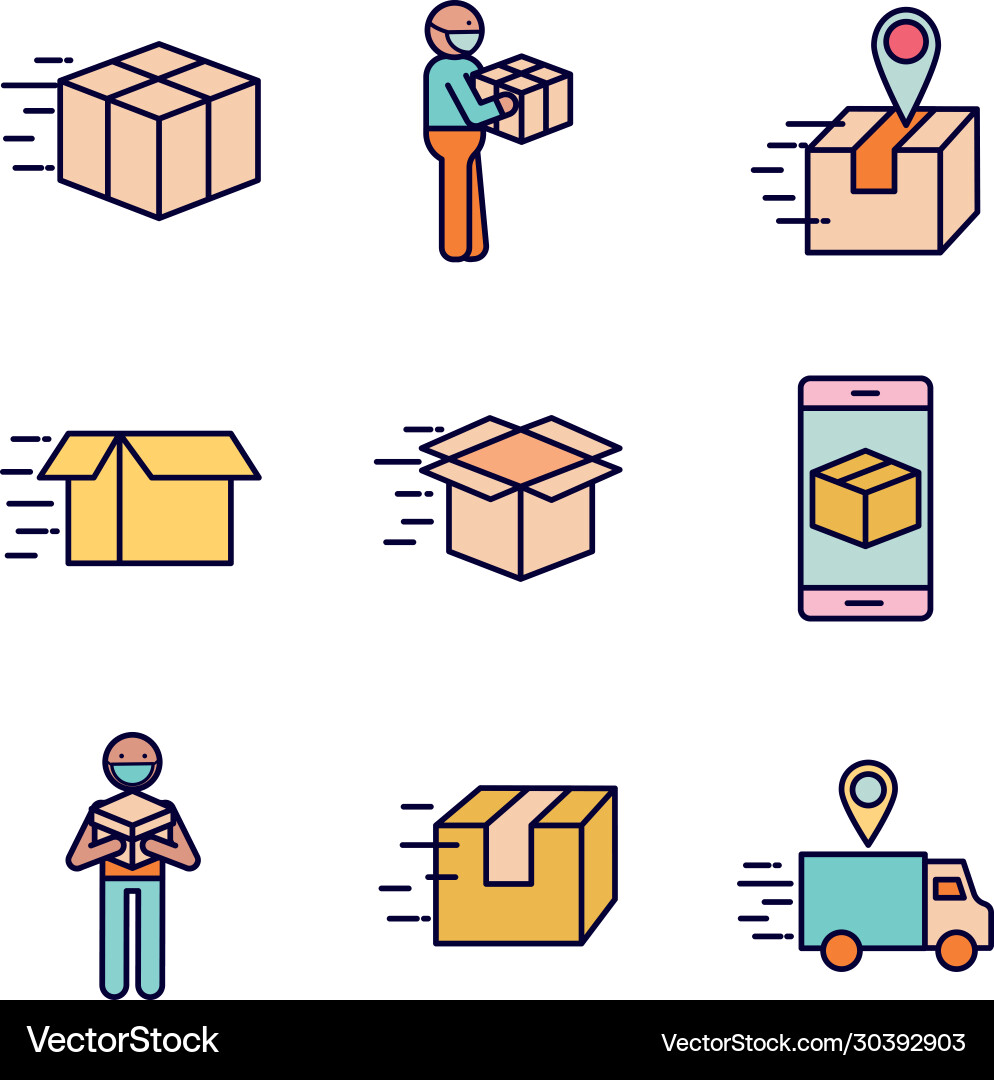 Fast delivery line and fill style icon set Vector Image