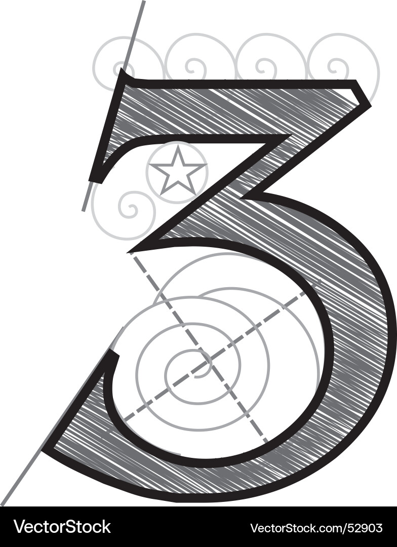Hand-Drawn Number 3 Sketch Vector Image