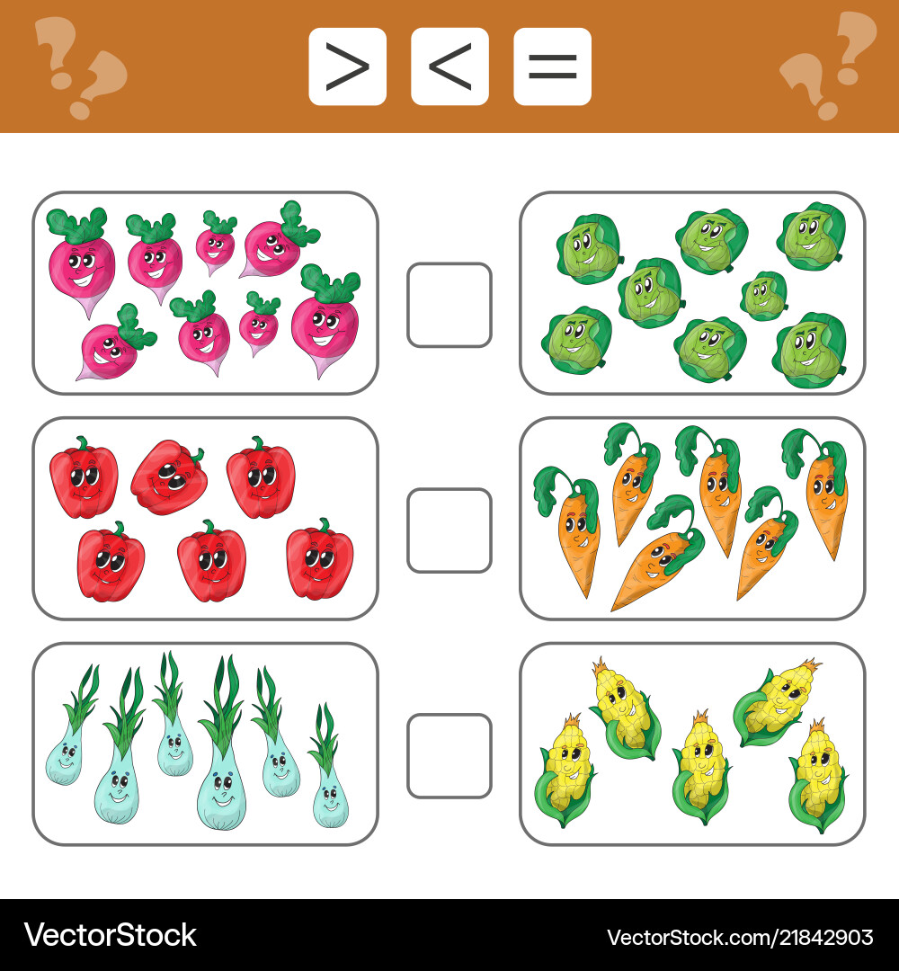 Learning mathematics numbers - choose more less Vector Image