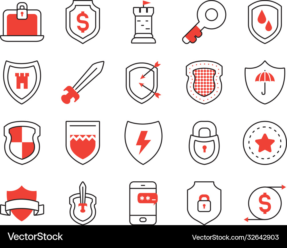 Padlock and security shield icon set half line Padlock and security shield icon set half line vector image