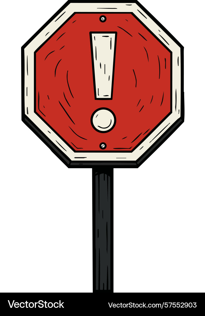 Red octagonal warning sign with exclamation mark Red octagonal warning sign with exclamation mark Vector Image