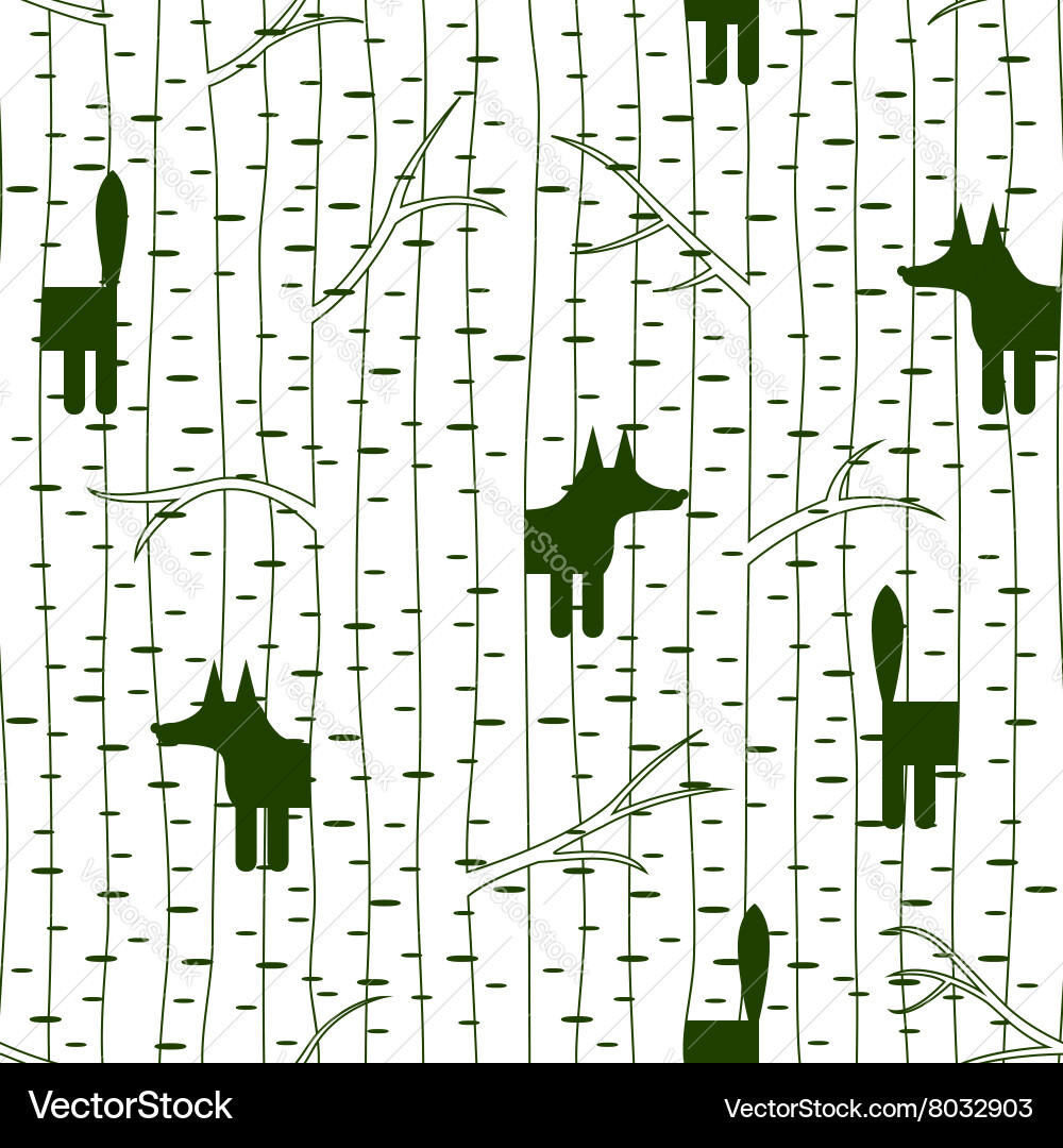 Seamless pattern with fox in forest vector image