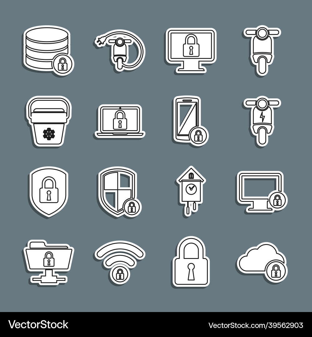 Set line cloud computing lock on monitor Set line cloud computing lock on monitor vector image