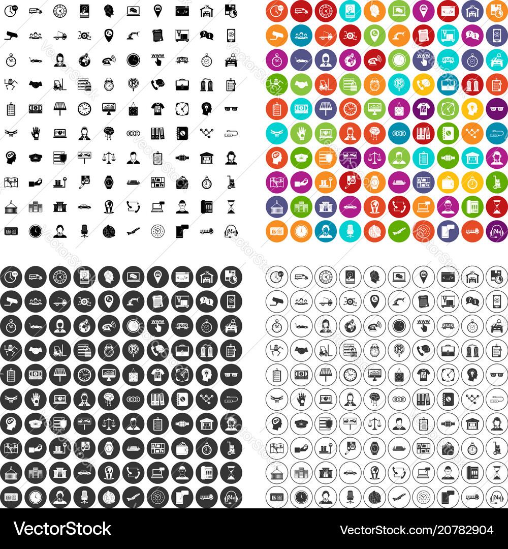 100 Working Hours Icon Set Vector Image