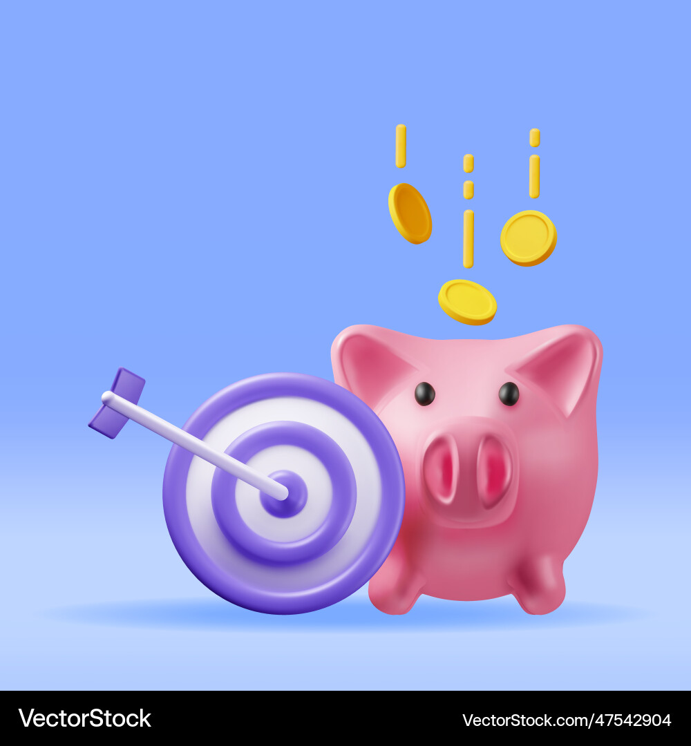 3d piggy bank with dart target 3d piggy bank with dart target vector image