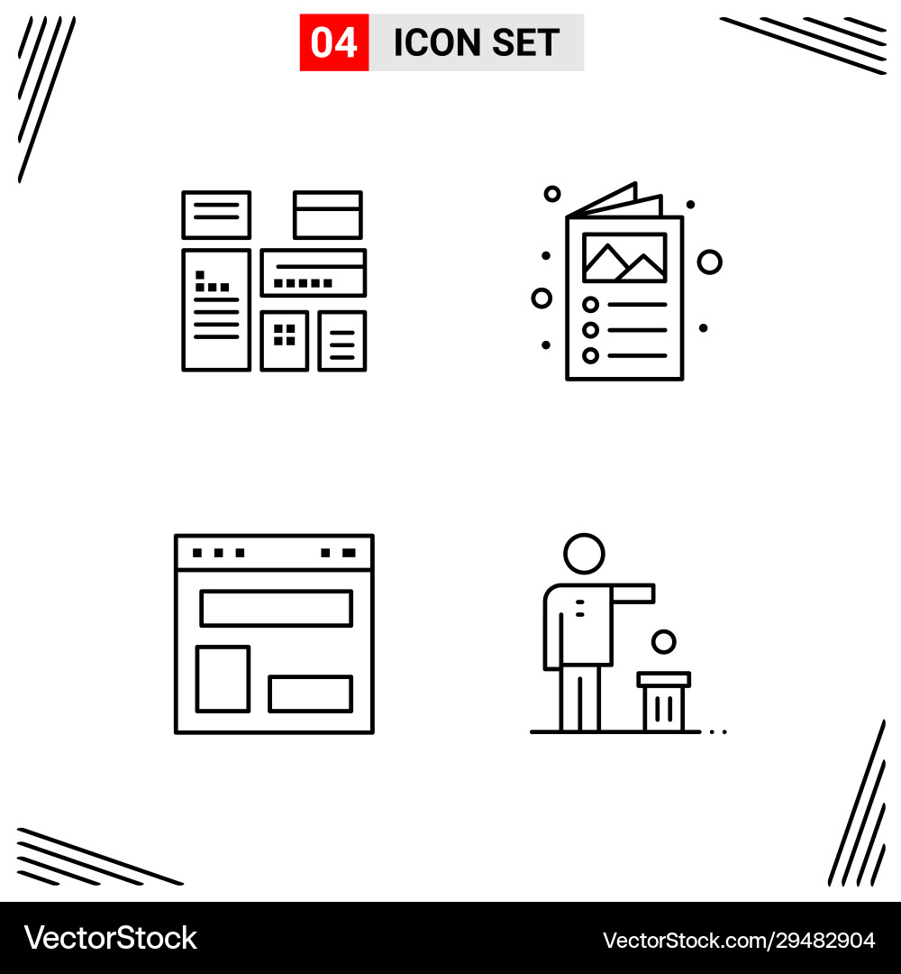 4 icons line style grid based creative outline 4 icons line style grid based creative outline vector image