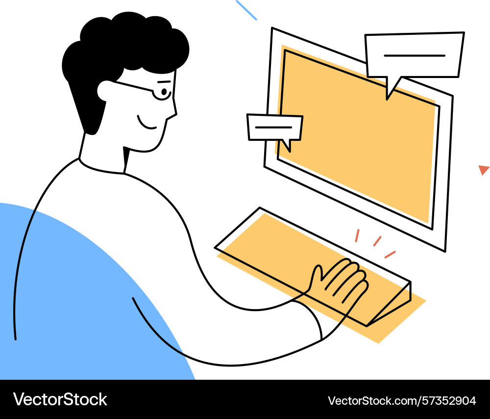 A smiling man works at computer A smiling man works at computer vector image