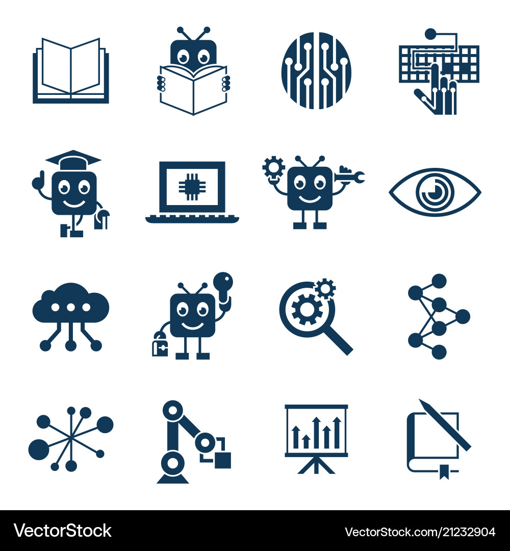 Artificial intelligence self learning icon set Artificial intelligence self learning icon set vector image