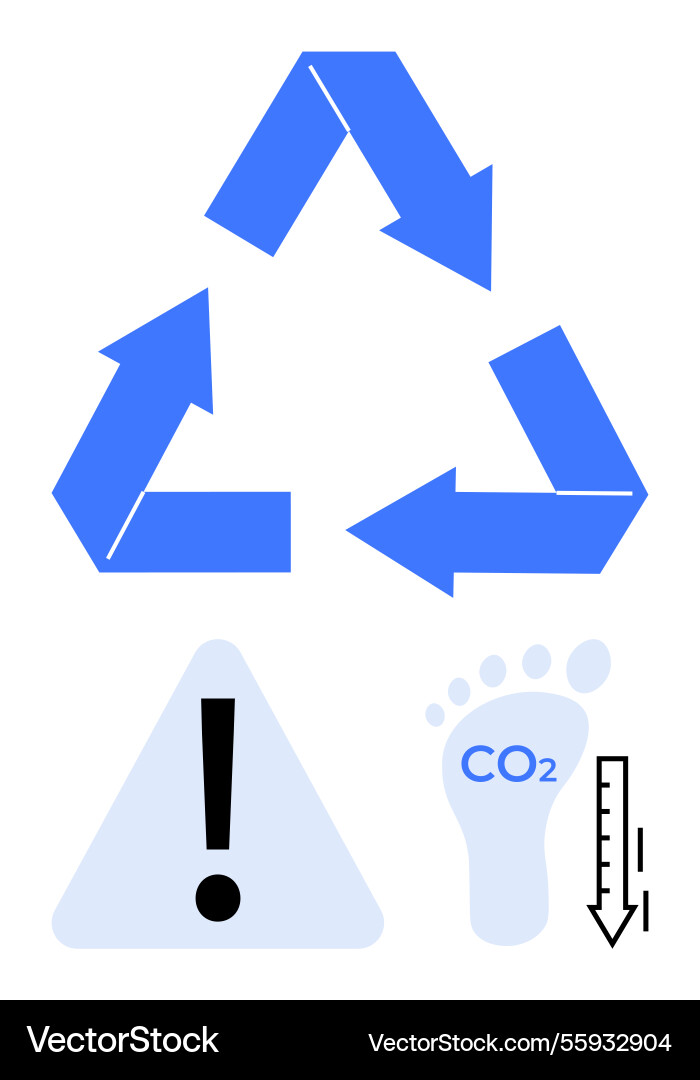 Blue recycling arrows with warning triangle Vector Image