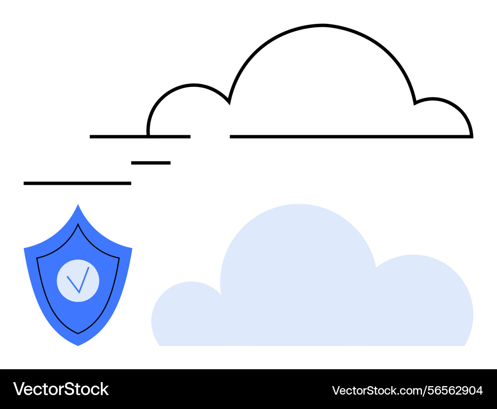 Cloud security concept with shield and simplified vector image