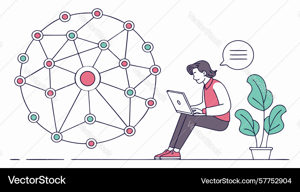 Developer working on connected network design vector image