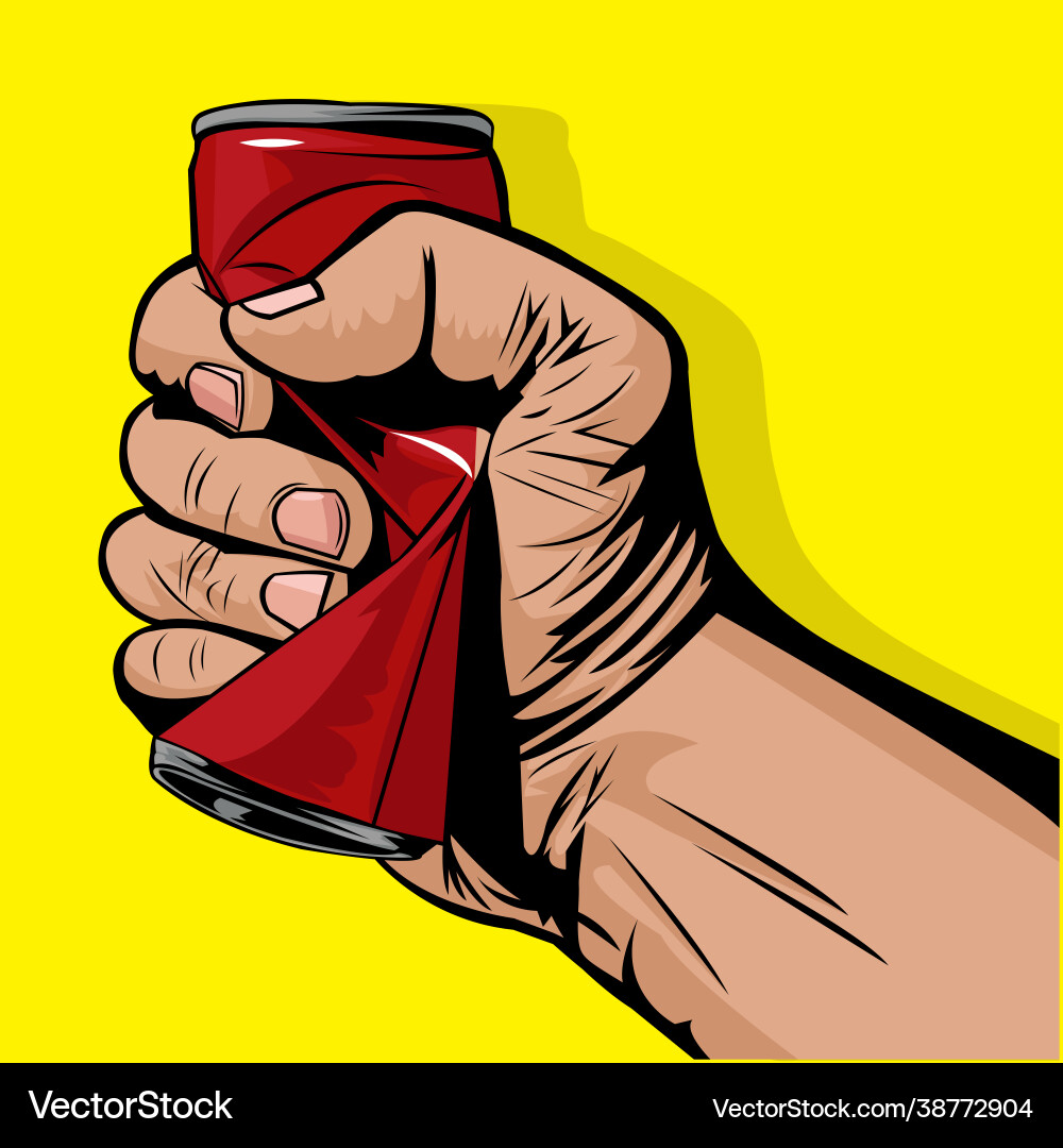 Hand squeezing a red can Hand squeezing a red can vector image