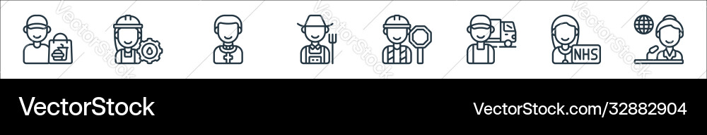 Key workers line icons linear set quality Vector Image