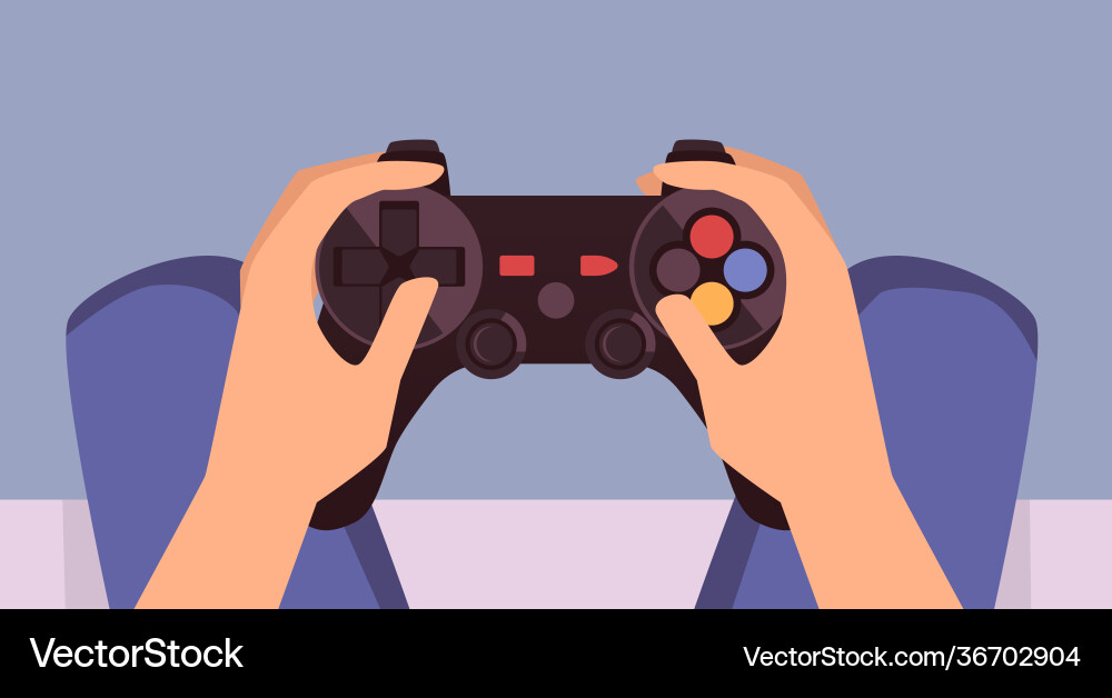Mann halten auf Knie Hände mit Spiel-Controller Mann halten auf Knie Hände mit Spiel-Controller Vektorbild