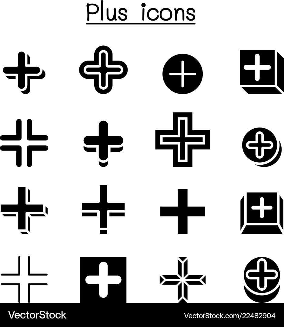 Plus positive cross add icon set Plus positive cross add icon set vector image
