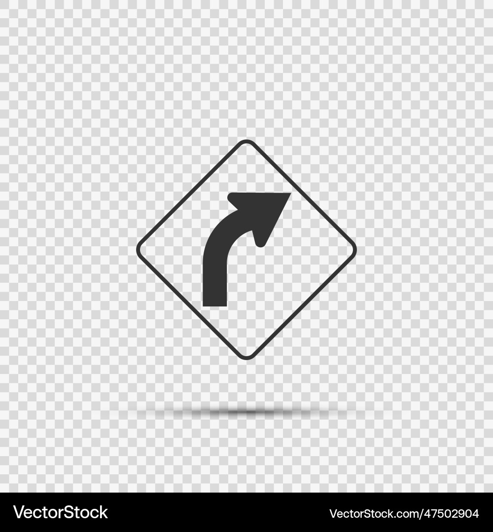 Right curve ahead sign on transparent background Vector Image