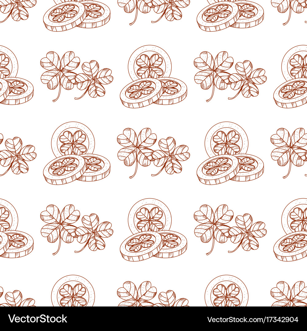 Seamless pattern with clover and coins vector image