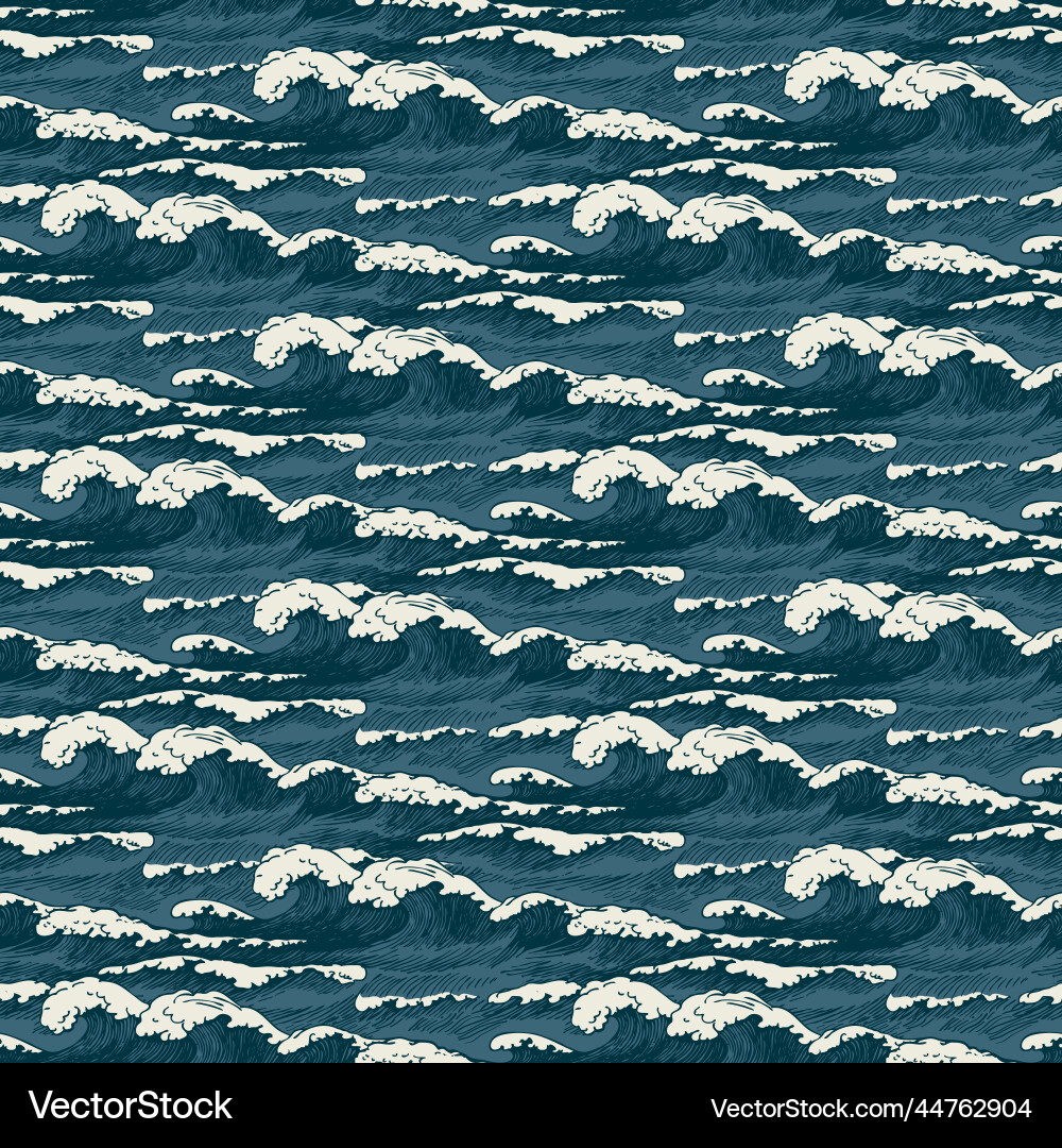 Seamless pattern with hand-drawn waves in retro Seamless pattern with hand-drawn waves in retro vector image