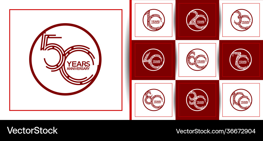 Set anniversary logotype with abstract number red vector image